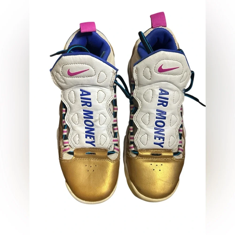 Nike Kids Air More Money GS White Gold‎ and Pink Fuchsia Racer AH5215-101 SZ 6Y